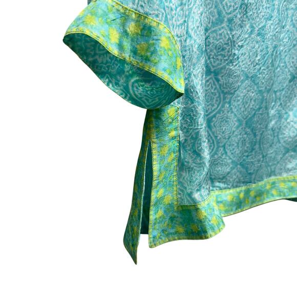 Gretchen Scott Turquoise Lime 3/4 Sleeve Easy Breezy Silk Tunic Womens Large - Picture 5 of 8
